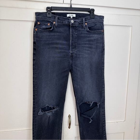 Re/done Originals 70s Stove Pipe Jean In Faded Coal With Rips 32 - Picture 3 of 8